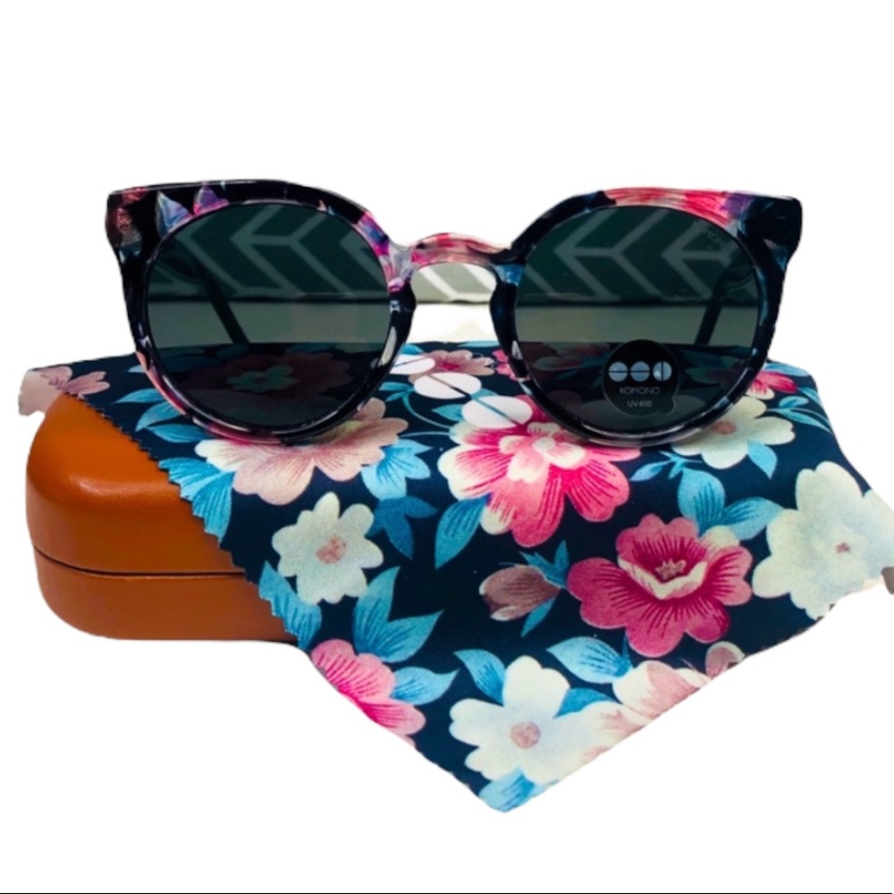 KOMONO The Lulu Floral Sunglasses NEW wing tip cateye black pink - Picture 3 of 12